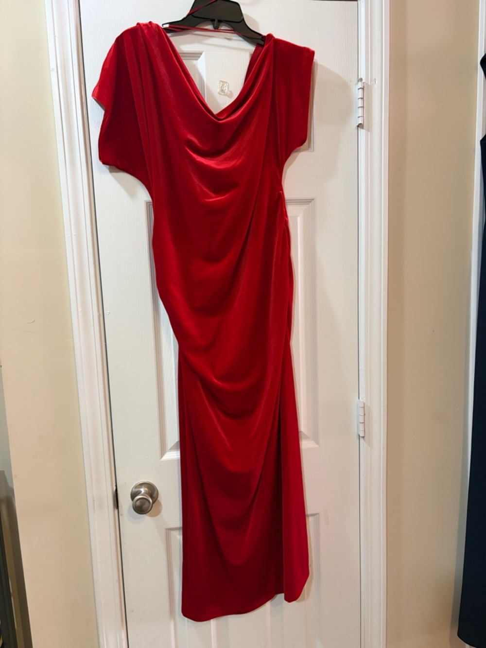 Elegant Red Draped Evening Dress